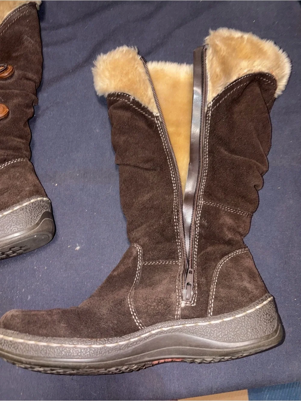 Bass Women's Dark Brown Suede Winter Boot with Faux Shearling Cuff